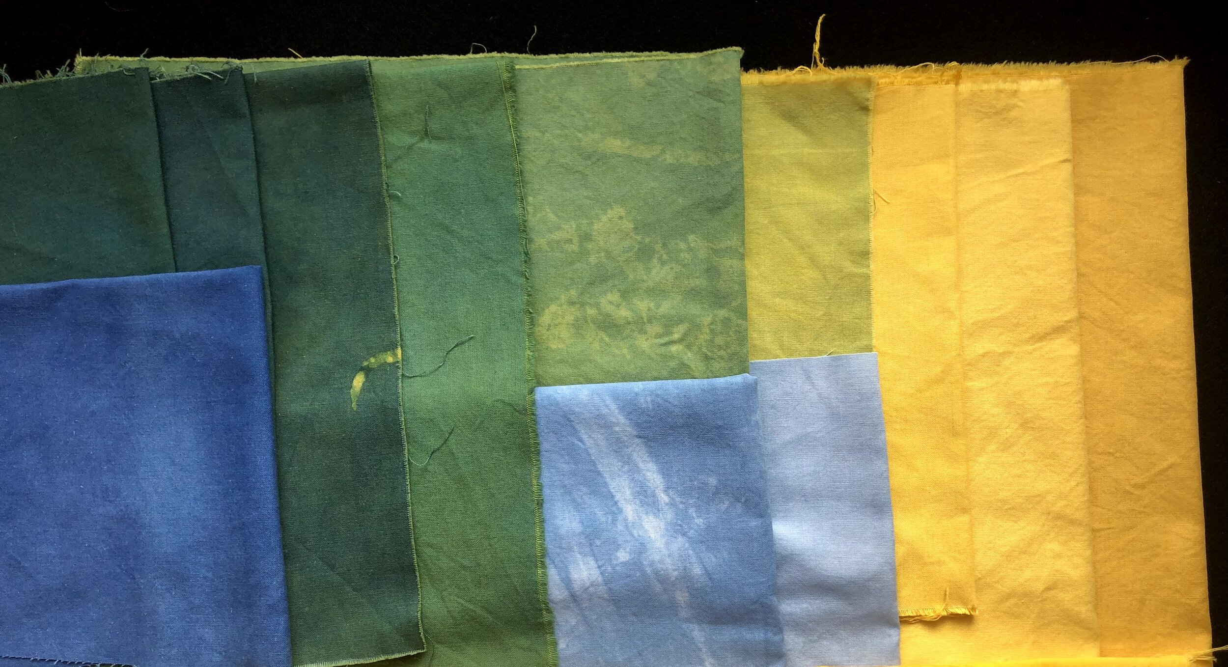 Blue Hand-dyed Indigo Fabric Overdyed with Yellow Turmeric Creates